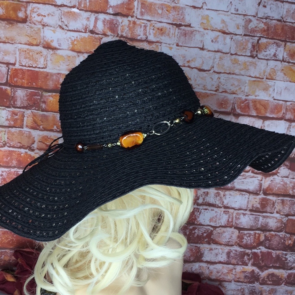 Strand Headware Black Oversized Amber Accented Floppy Beach Hat - Picture 3 of 9